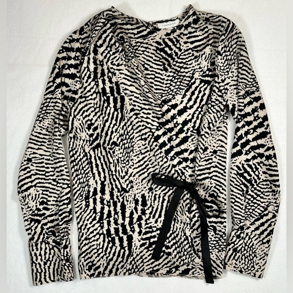 TOPSHOP Women’s Zebra Animal Print Draped Ribbon Side Tie Wrap Blouse Size‎ 2 - Picture 9 of 14